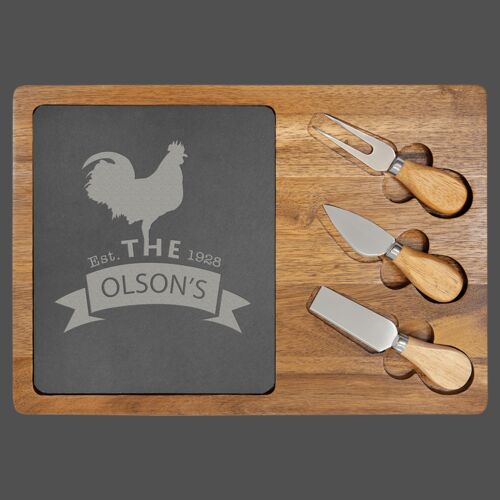 3 3/4" x 9 3/4" Acacia Wood/Slate Rectangle Cheese Set with Three Tools Thumbnail